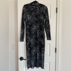 Forever 21 Black and White Koi Fish Japanese Print Mesh Midi Dress Size Large